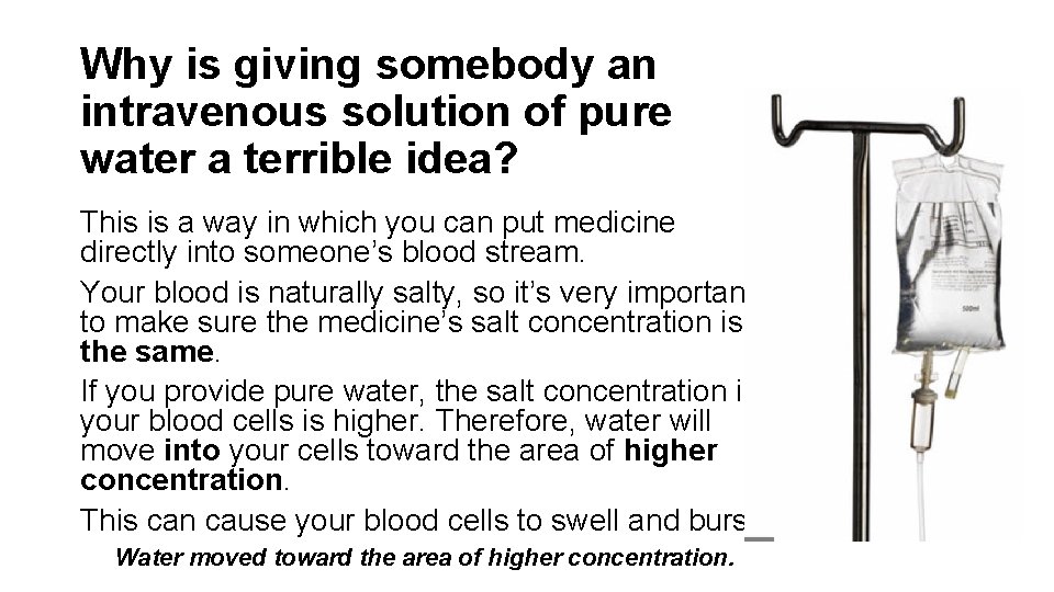 Why is giving somebody an intravenous solution of pure water a terrible idea? This