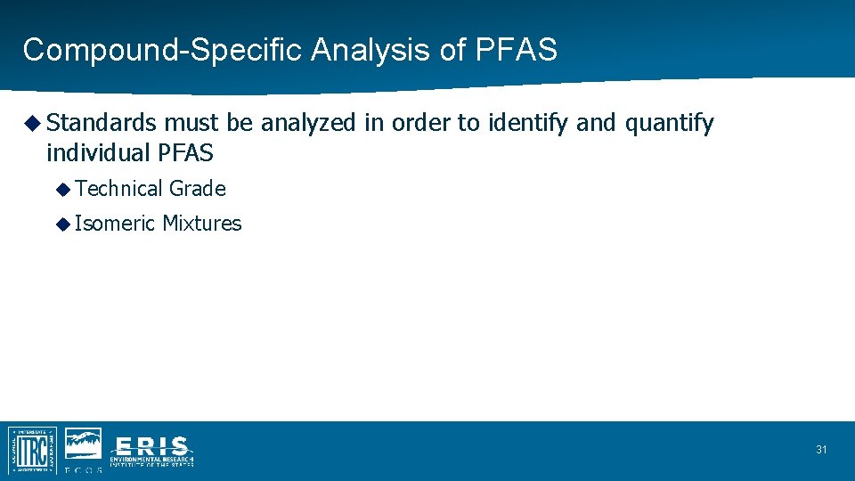 Compound-Specific Analysis of PFAS Standards must be analyzed in order to identify and quantify