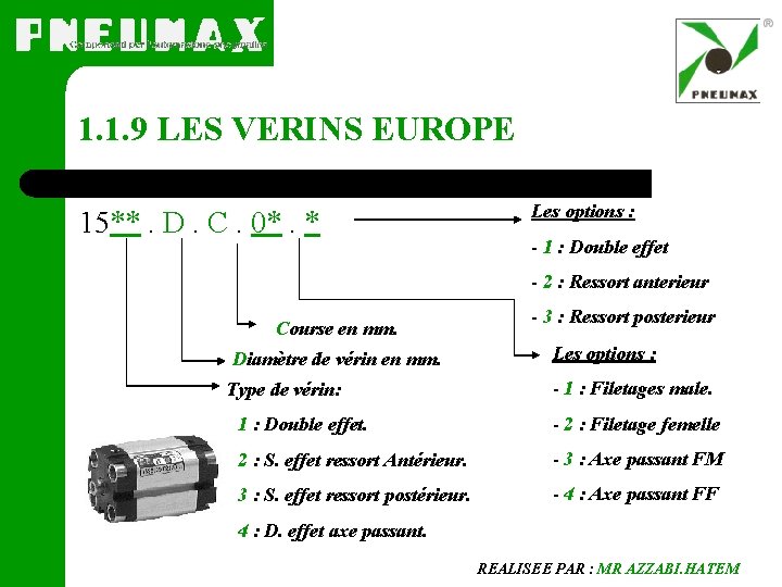 1. 1. 9 LES VERINS EUROPE 15**. D. C. 0*. * Les options :