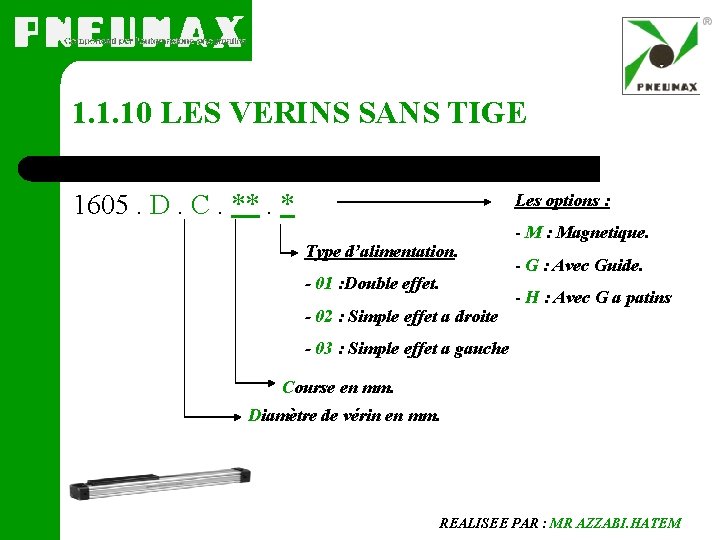 1. 1. 10 LES VERINS SANS TIGE 1605. D. C. **. * Les options