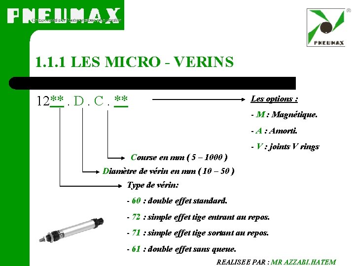 1. 1. 1 LES MICRO - VERINS 12**. D. C. ** Les options :