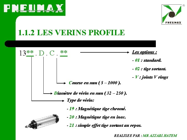 1. 1. 2 LES VERINS PROFILE 13**. D. C. ** Les options : -