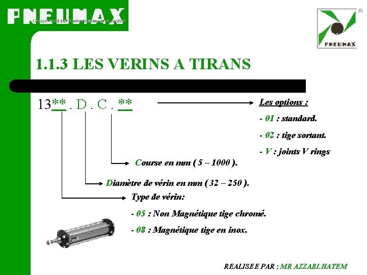 1. 1. 3 LES VERINS A TIRANS 13**. D. C. ** Les options :