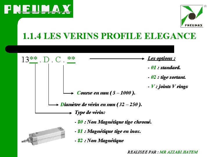 1. 1. 4 LES VERINS PROFILE ELEGANCE 13**. D. C. ** Les options :