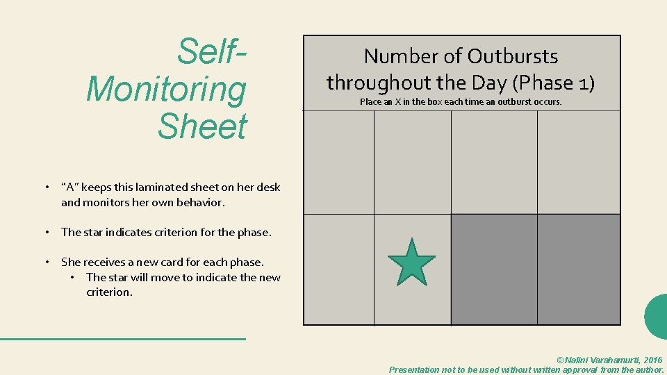 Self. Monitoring Sheet Number of Outbursts throughout the Day (Phase 1) Place an X
