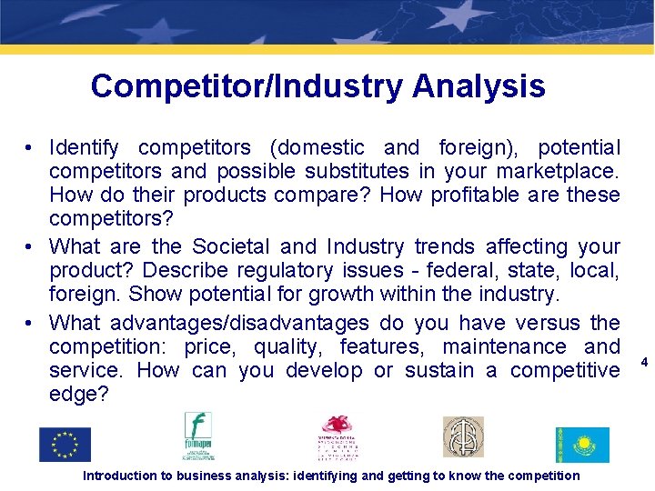 3 -2 Competitor/Industry Analysis • Identify competitors (domestic and foreign), potential competitors and possible