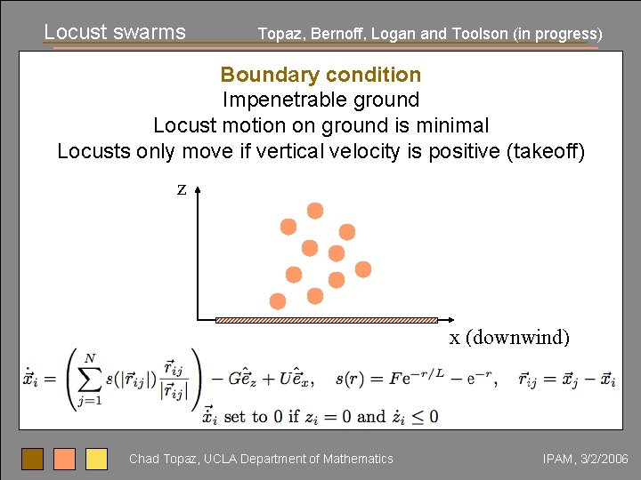 Locust swarms Topaz, Bernoff, Logan and Toolson (in progress) Boundary condition Impenetrable ground Locust