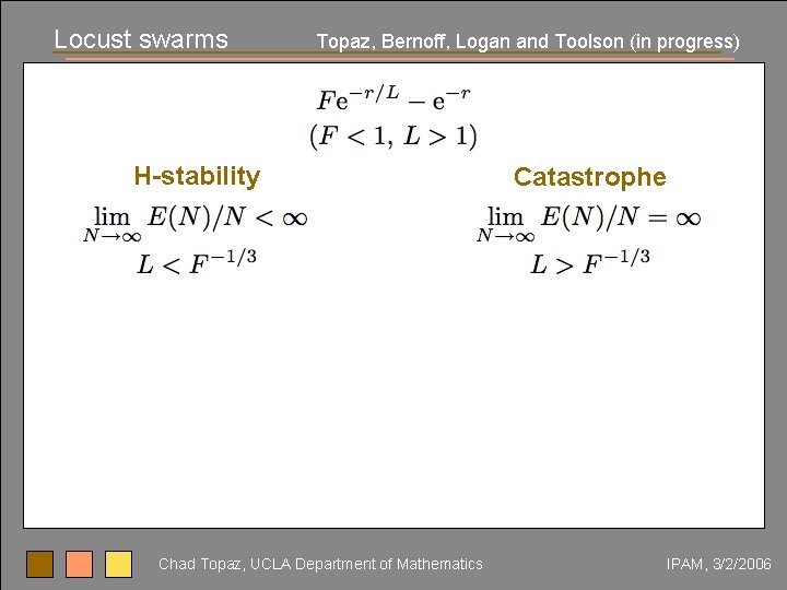 Locust swarms Topaz, Bernoff, Logan and Toolson (in progress) H-stability Chad Topaz, UCLA Department