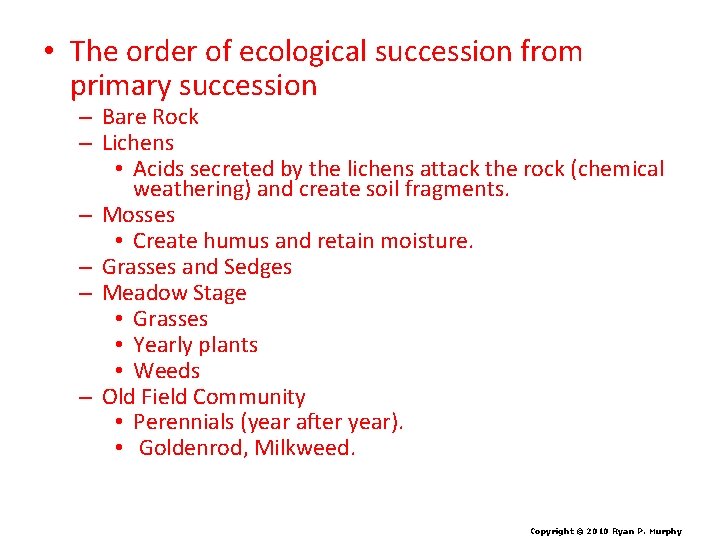  • The order of ecological succession from primary succession – Bare Rock –
