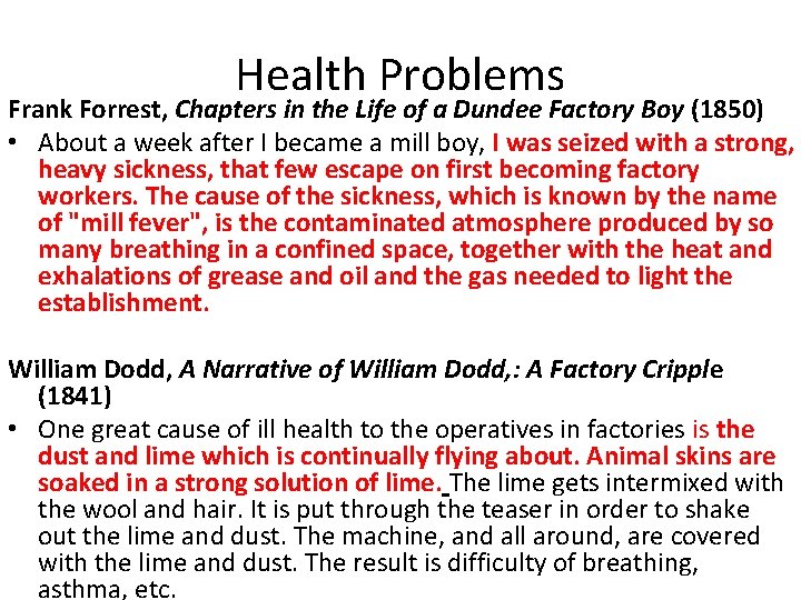 Health Problems Frank Forrest, Chapters in the Life of a Dundee Factory Boy (1850)