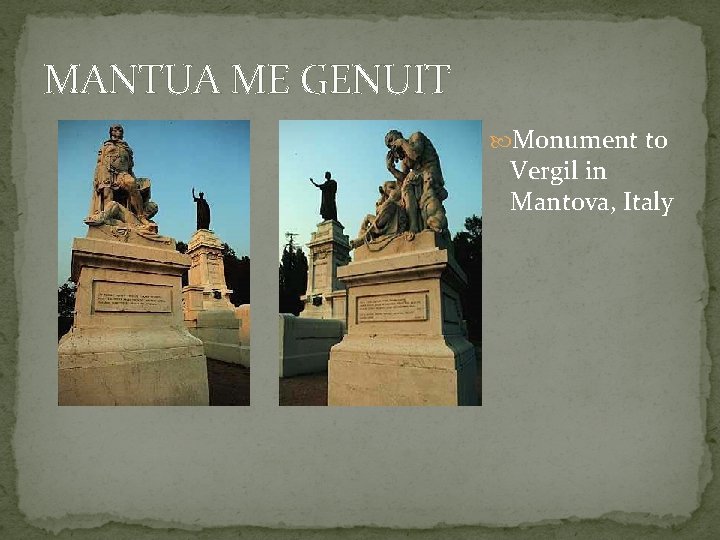 MANTUA ME GENUIT Monument to Vergil in Mantova, Italy 