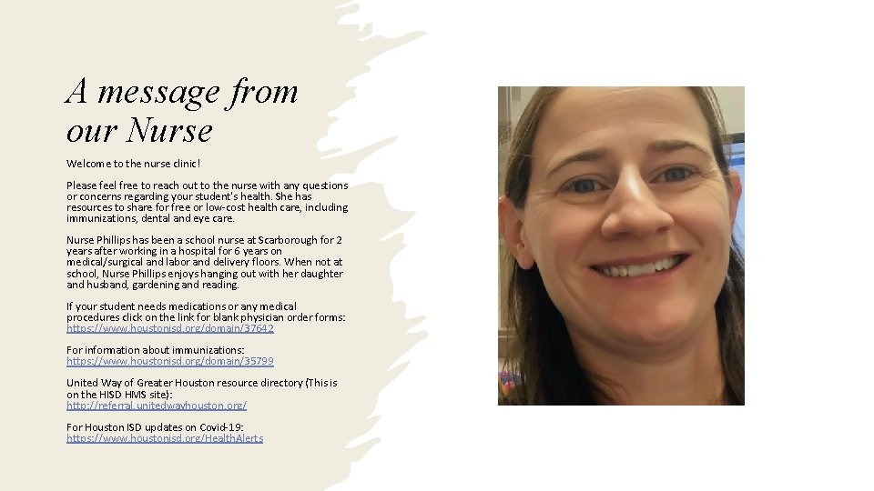 A message from our Nurse Welcome to the nurse clinic! Please feel free to