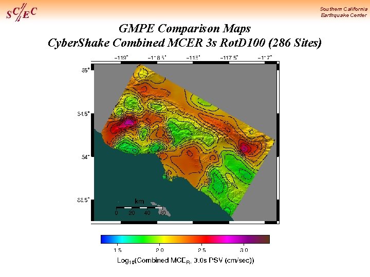 Southern California Earthquake Center GMPE Comparison Maps Cyber. Shake Combined MCER 3 s Rot.