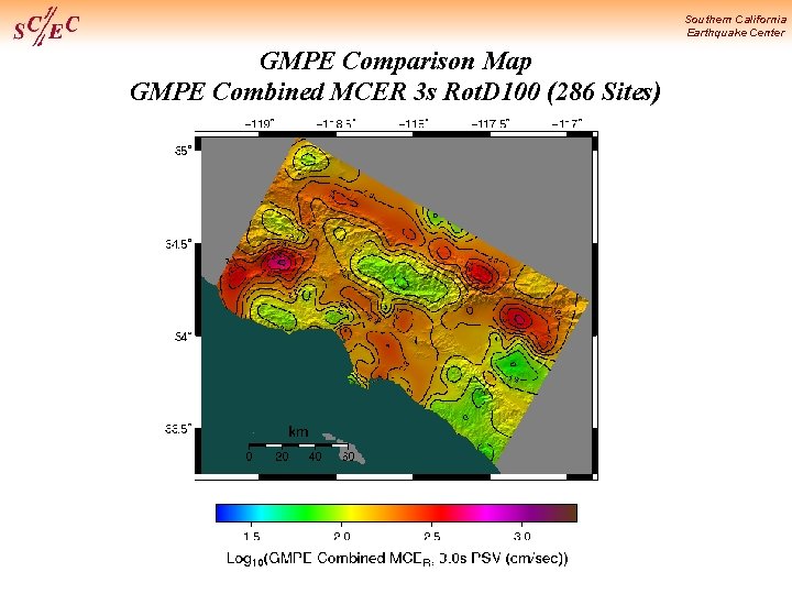 Southern California Earthquake Center GMPE Comparison Map GMPE Combined MCER 3 s Rot. D