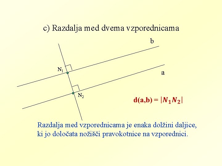 c) Razdalja med dvema vzporednicama b N 1 a N 2 Razdalja med vzporednicama