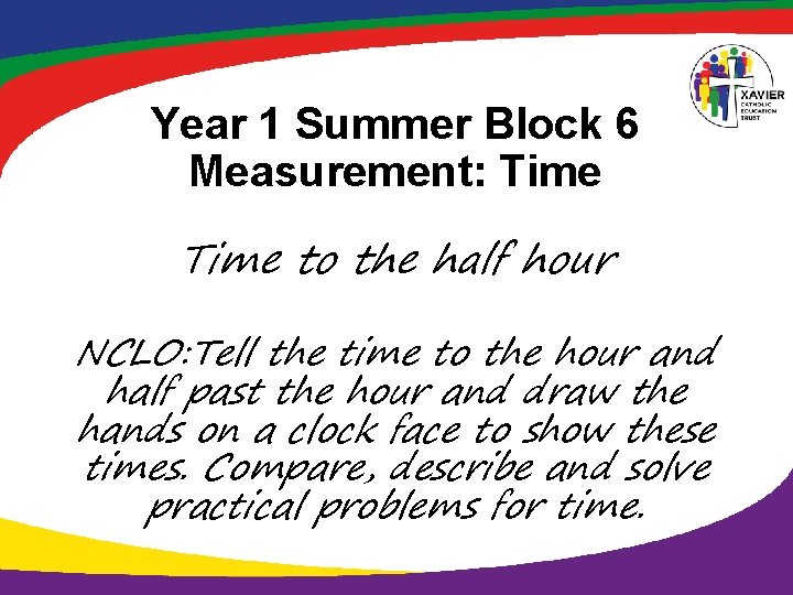 Year 1 Summer Block 6 Measurement: Time to the half hour NCLO: Tell the