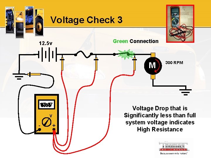 Voltage Check 3 12. 5 v Green Connection M 12. 5 12. 47 9.