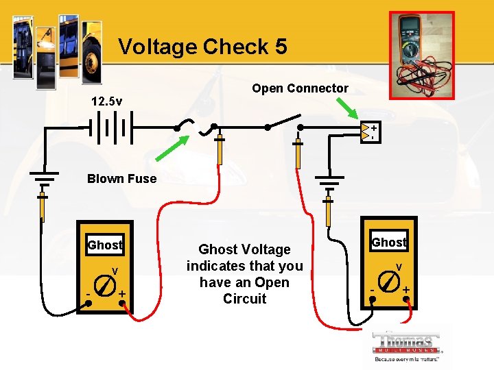 Voltage Check 5 12. 5 v Open Connector +- Blown Fuse Ghost V -