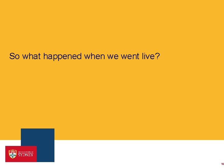 So what happened when we went live? 19 