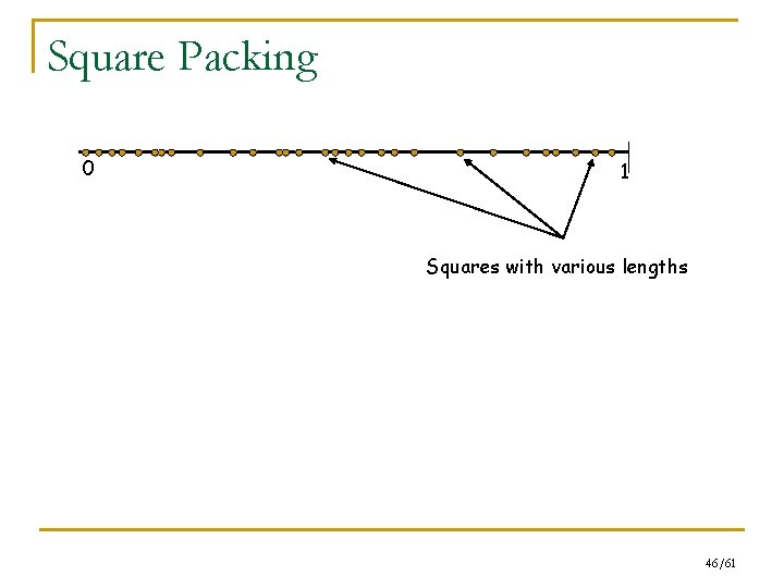 Square Packing 0 1 Squares with various lengths 46/61 