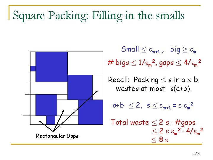 Square Packing: Filling in the smalls Small · m+1 , big ¸ m #