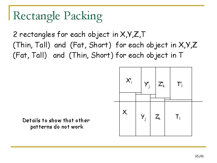 Rectangle Packing 2 rectangles for each object in X, Y, Z, T (Thin, Tall)