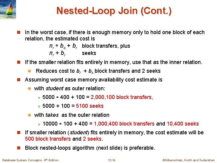 Nested-Loop Join (Cont. ) n In the worst case, if there is enough memory