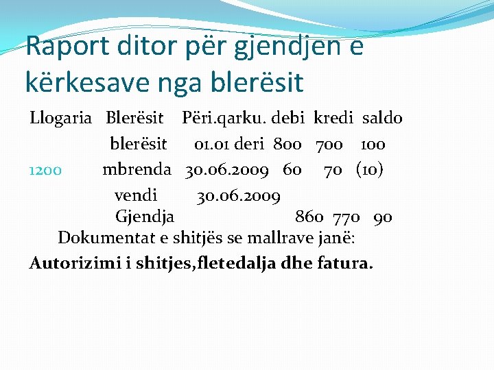 Raport ditor për gjendjen e kërkesave nga blerësit Llogaria Blerësit Përi. qarku. debi kredi