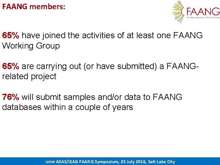 FAANG members: 65% have joined the activities of at least one FAANG Working Group