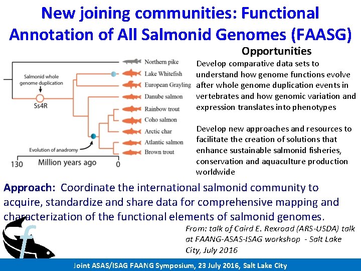 New joining communities: Functional Annotation of All Salmonid Genomes (FAASG) Opportunities Develop comparative data