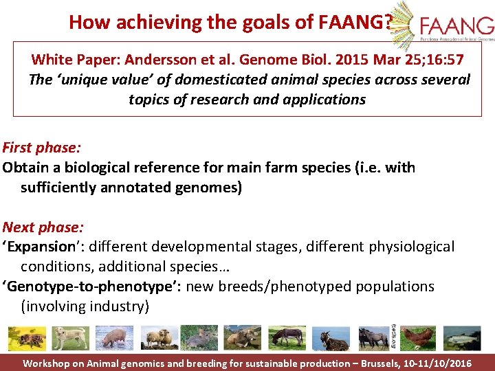 How achieving the goals of FAANG? White Paper: Andersson et al. Genome Biol. 2015