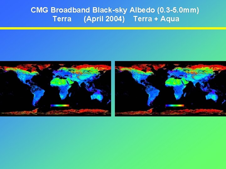 CMG Broadband Black-sky Albedo (0. 3 -5. 0 mm) Terra (April 2004) Terra +