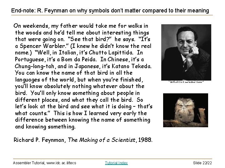 End-note: R. Feynman on why symbols don’t matter compared to their meaning On weekends,