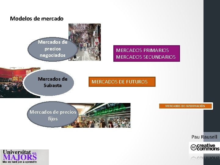 Modelos de mercado Mercados de precios negociados Mercados de Subasta MERCADOS PRIMARIOS MERCADOS SECUNDARIOS