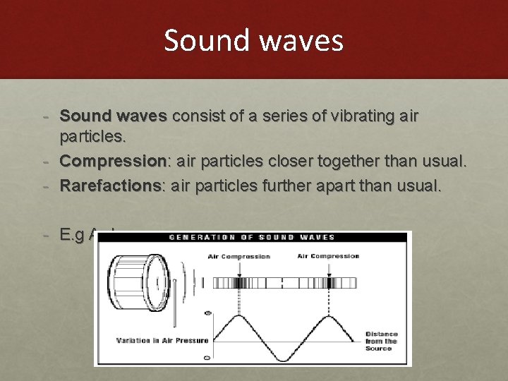 Sound waves - Sound waves consist of a series of vibrating air particles. - Sound waves - Sound waves consist of a series of vibrating air particles. -