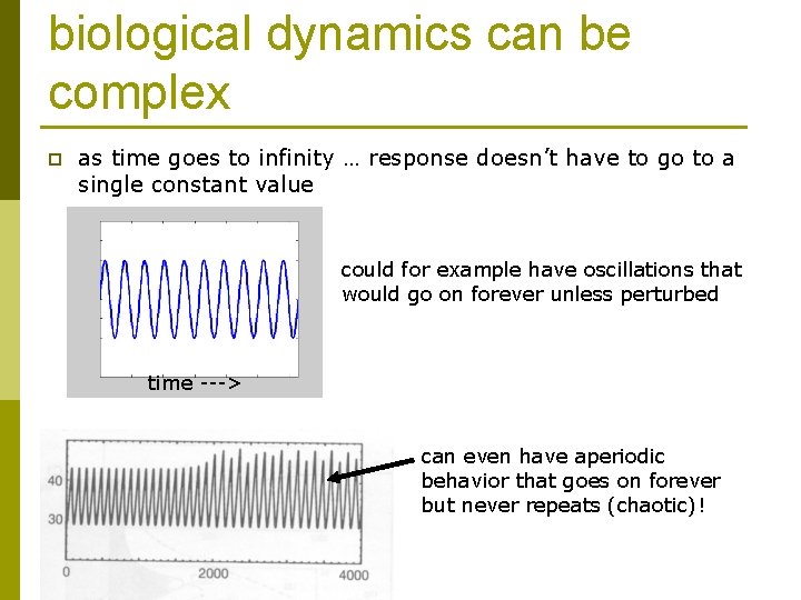 biological dynamics can be complex p as time goes to infinity … response doesn’t