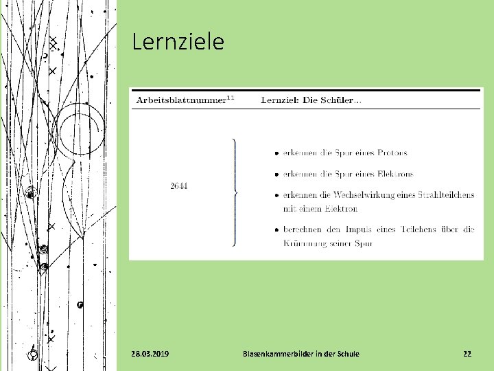 Lernziele 28. 03. 2019 Blasenkammerbilder in der Schule 22 