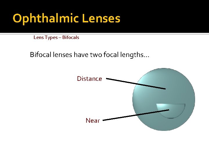Ophthalmic Lenses Lens Types – Bifocals Bifocal lenses have two focal lengths. . .