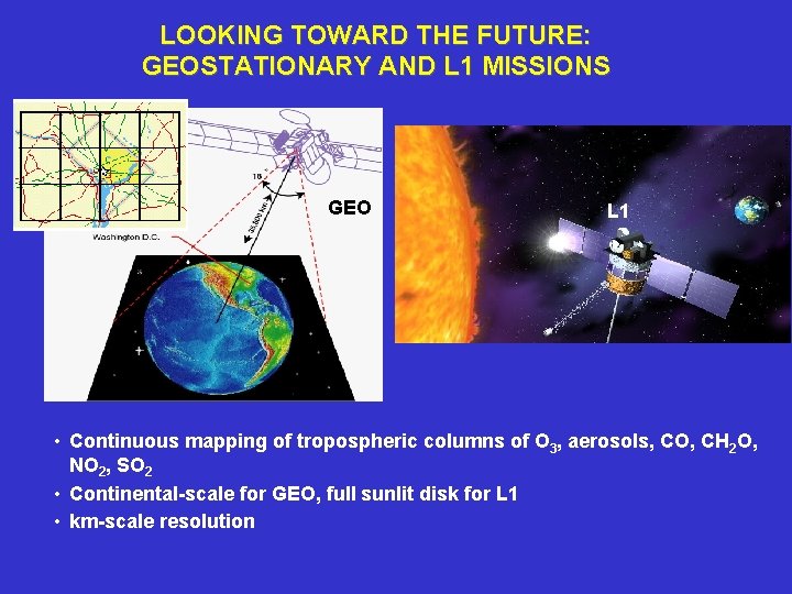 LOOKING TOWARD THE FUTURE: GEOSTATIONARY AND L 1 MISSIONS GEO L 1 • Continuous