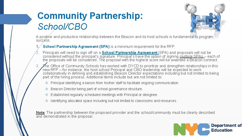 Community Partnership: School/CBO A positive and productive relationship between the Beacon and its host
