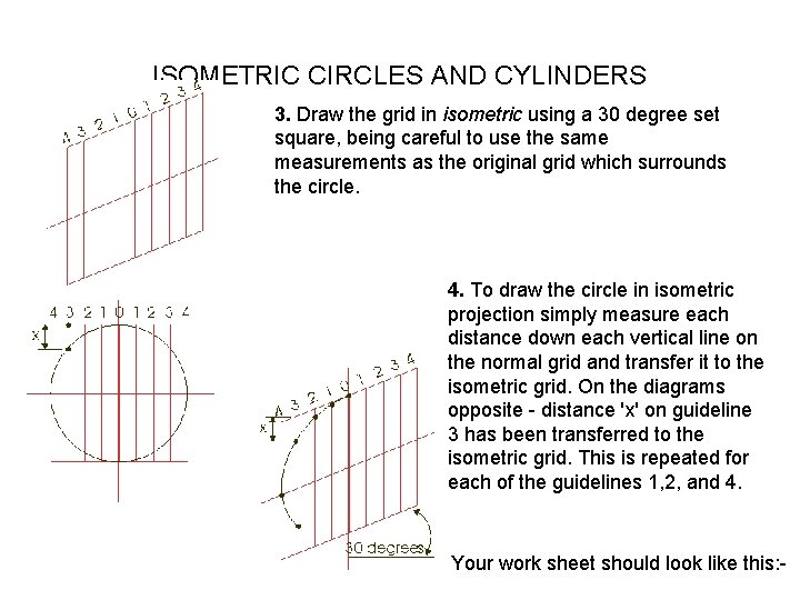 ISOMETRIC CIRCLES AND CYLINDERS 3. Draw the grid in isometric using a 30 degree