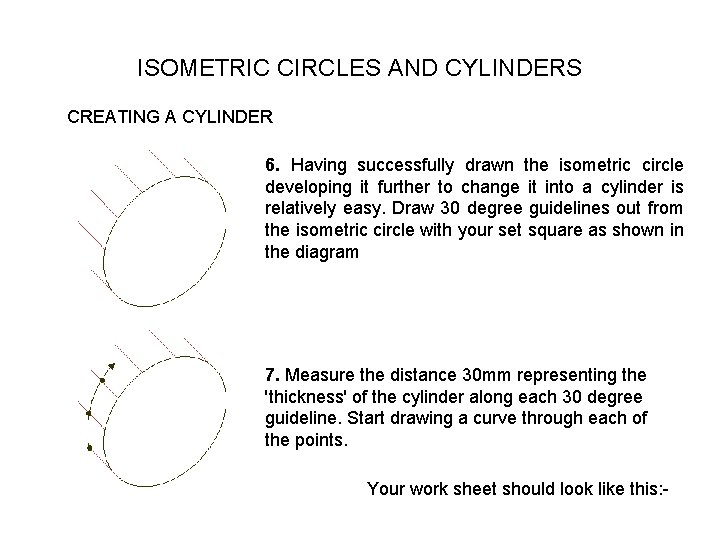 ISOMETRIC CIRCLES AND CYLINDERS CREATING A CYLINDER 6. Having successfully drawn the isometric circle