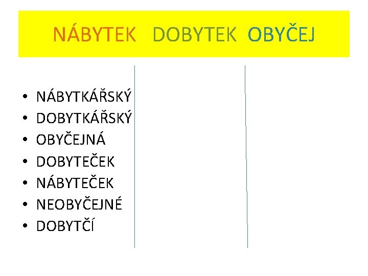 NÁBYTEK DOBYTEK OBYČEJ • • NÁBYTKÁŘSKÝ DOBYTKÁŘSKÝ OBYČEJNÁ DOBYTEČEK NÁBYTEČEK NEOBYČEJNÉ DOBYTČÍ 