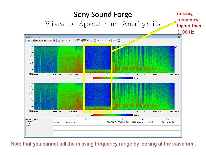 Sony Sound Forge View > Spectrum Analysis missing frequency higher than 3000 Hz Note