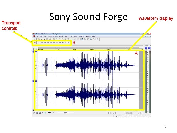 Transport controls Sony Sound Forge waveform display 7 