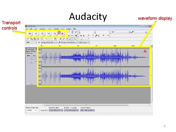 Transport controls Audacity waveform display 8 