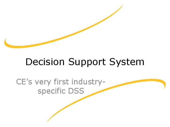 Decision Support System CE’s very first industryspecific DSS 