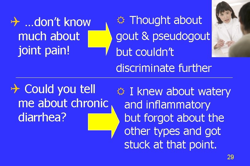 Q …don’t know much about joint pain! R Thought about gout & pseudogout but