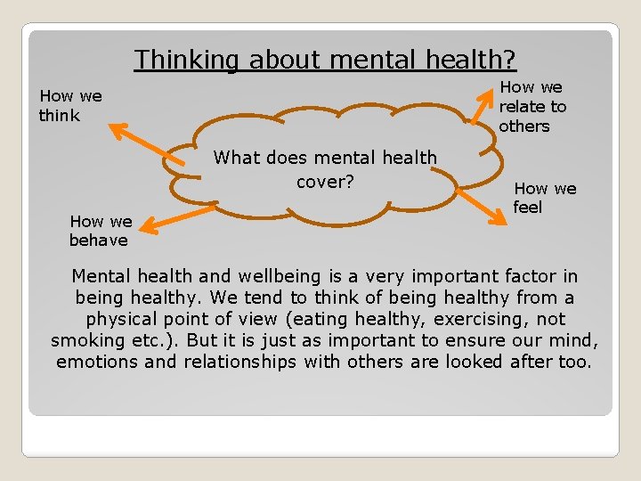 Thinking about mental health? How we relate to others How we think What does