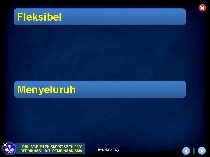 Fleksibel Menyeluruh DIKLAT/BIMTEK SNP/KTSP TH 2009 DEPDIKNAS – DIT. PEMBINAAN SMA HALAMAN 13 